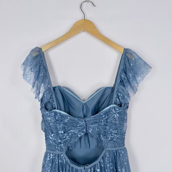 Mori Lee Madeline Gardner Women's Off Shoulder Lace Dress Size 12 Blue Bridal - Picture 9 of 16